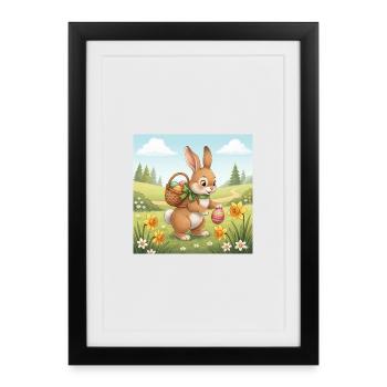 Lapin de Pâques avec panier et œufs - Affiche encadrée (27 × 37 cm) - noir - Devant