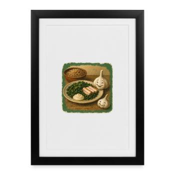 Ail souriant avec chou kale - Affiche encadrée (27 × 37 cm) - noir - Devant