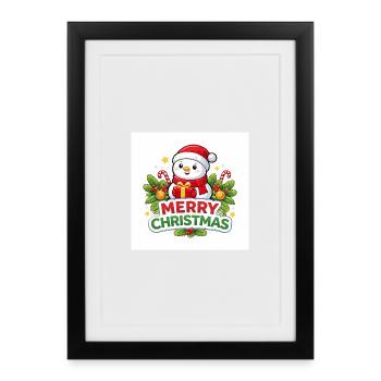 Schneemann mit Geschenk Weihnachtsspaß - Gerahmtes Poster (27 × 37 cm) - Schwarz - Vorne