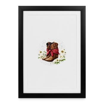 Bottes de cowboy avec fleurs de bandana rouges Notes - Affiche encadrée (27 × 37 cm) - noir - Devant
