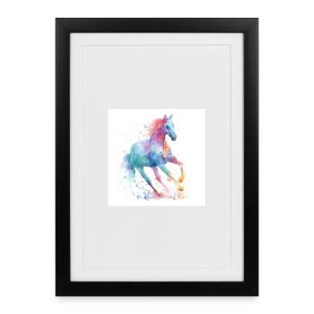Rainbow Watercolor Horse - Framed poster (27 × 37 cm) - black - Front