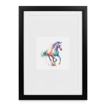 Explosion aquarelle du cheval arc-en-ciel - Affiche encadrée (27 × 37 cm) - noir - Devant