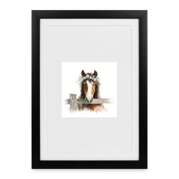 Watercolor Horse with Floral Crown - Framed poster (27 × 37 cm) - black - Front