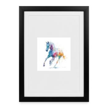 Rainbow Watercolor Horse in Motion - Framed poster (27 × 37 cm) - black - Front