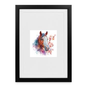 Watercolor Horse with Blossoms - Framed poster (27 × 37 cm) - black - Front