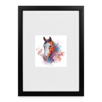 Watercolor Horse with Cherry Blossoms - Framed poster (27 × 37 cm) - black - Front
