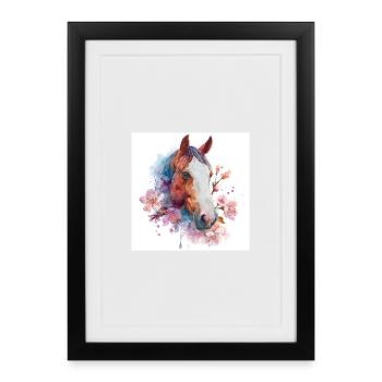 Aquarell Pferdeblütenporträt - Gerahmtes Poster (27 × 37 cm) - Schwarz - Vorne