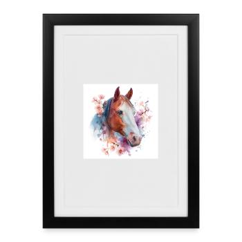 Floral Watercolor Horse - Framed poster (27 × 37 cm) - black - Front