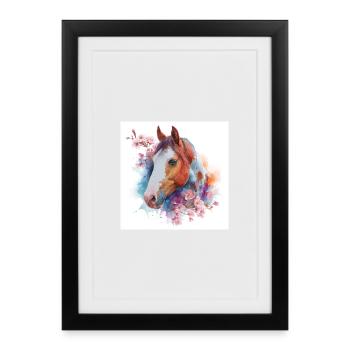 Watercolor Horse with Blossoms - Framed poster (27 × 37 cm) - black - Front