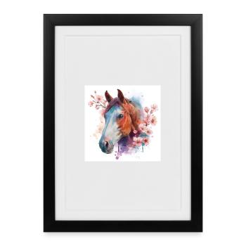 Watercolor Horse and Blossoms - Framed poster (27 × 37 cm) - black - Front