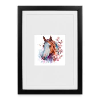 Watercolor Horse and Cherry Blossoms - Framed poster (27 × 37 cm) - black - Front