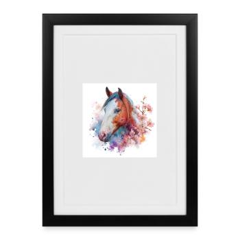 Watercolor Horse Bloom Portrait - Framed poster (27 × 37 cm) - black - Front
