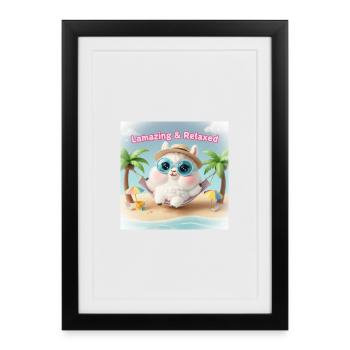 Lama Relax Plage Lunettes Bleues - Affiche encadrée (27 × 37 cm) - noir - Devant