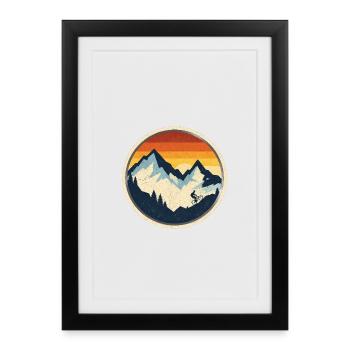 Sunset Mountains Vintage Cyclist Mountainbike - Gerahmtes Poster (27 × 37 cm) - Schwarz - Vorne