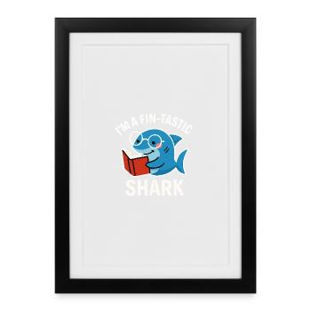 Fin-Tastic Shark reads book - Framed poster (27 × 37 cm) - black - Front