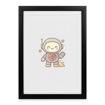 Kawaii robot with a mechanical heart - Framed poster (27 × 37 cm) - black - Front