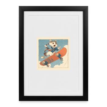 Un chat rétro skateboarder en vol - Affiche encadrée (27 × 37 cm) - noir - Devant