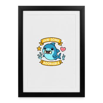 Jaw-Some Adorable Shark Cartoon - Framed poster (27 × 37 cm) - black - Front