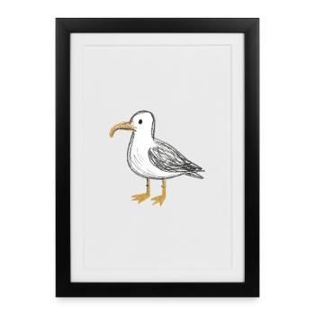 Croquis d’oiseau côtier Mouette Mouette Mouette Nord de l’Allemagne - Affiche encadrée (27 × 37 cm) - noir - Devant