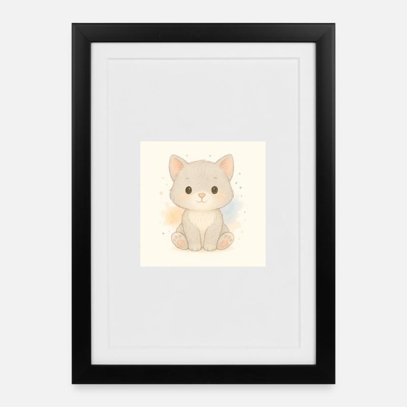 Kindermotiv_Kaetzchen - Affiche encadrée (27 × 37 cm) - noir