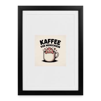 Dessin animé Coffee Before Being Human - Affiche encadrée (27 × 37 cm) - noir - Devant