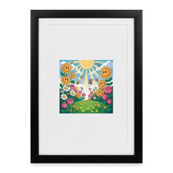 Sunny Flower Garden with Bees - Framed poster (27 × 37 cm) - black - Front