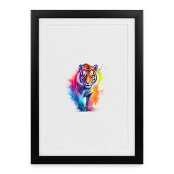 Tigre arc-en-ciel en aquarelle couleur éclaboussure. Look - Affiche encadrée (27 × 37 cm) - noir - Devant