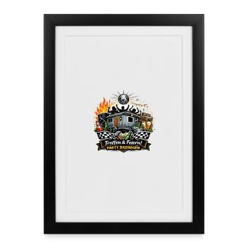 Fête de remorque de chantier : Feu, musique et célébration - Affiche encadrée (27 × 37 cm) - noir - Devant