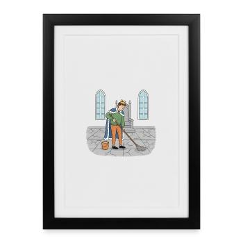 Roi Nettoie le Château - Affiche encadrée (27 × 37 cm) - noir - Devant
