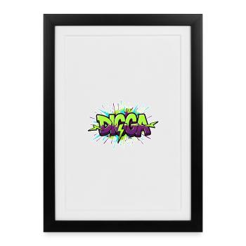 Digga Graffiti Neon Burst - Gerahmtes Poster (27 × 37 cm) - Schwarz - Vorne