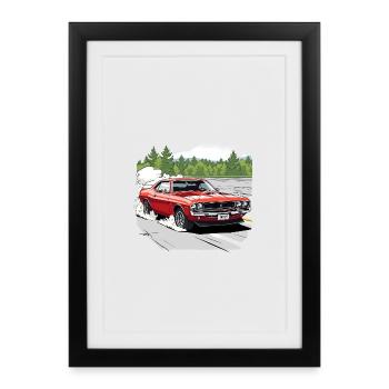 Classic car drift in red - Framed poster (27 × 37 cm) - black - Front