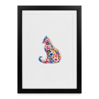 Fleurs aquarelles pour chats - Affiche encadrée (27 × 37 cm) - noir - Devant
