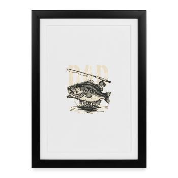 Illustration vintage de poisson bar - Affiche encadrée (27 × 37 cm) - noir - Devant