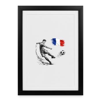 Dynamic football shot with France flag - Framed poster (27 × 37 cm) - black - Front