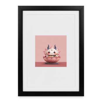 Kawaii Flower Dumpling Bowl Dragon - Framed poster (27 × 37 cm) - black - Front