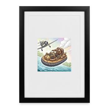 Poursuite fluviale en bateau à air steampunk - Affiche encadrée (27 × 37 cm) - noir - Devant