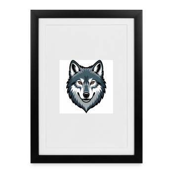 Wolf Head – illustration stylisée - Affiche encadrée (27 × 37 cm) - noir - Devant