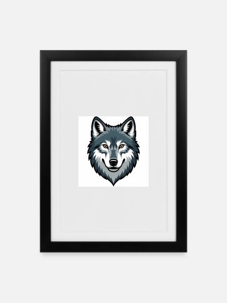 Wolf Head – stylized illustration - Framed poster (27 × 37 cm) - black