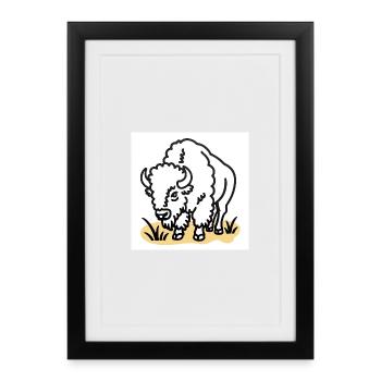 Bison on yellow grass - Framed poster (27 × 37 cm) - black - Front