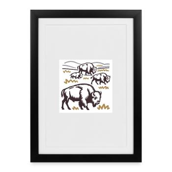 Troupeau de bisons sur la steppe - Affiche encadrée (27 × 37 cm) - noir - Devant