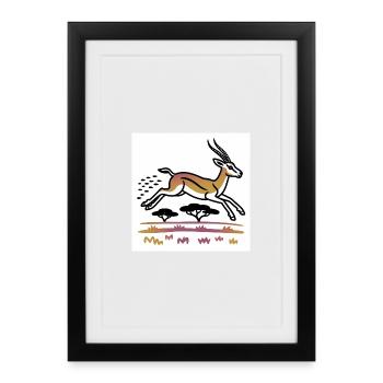 Gazelle in goldener Landschaft - Gerahmtes Poster (27 × 37 cm) - Schwarz - Vorne