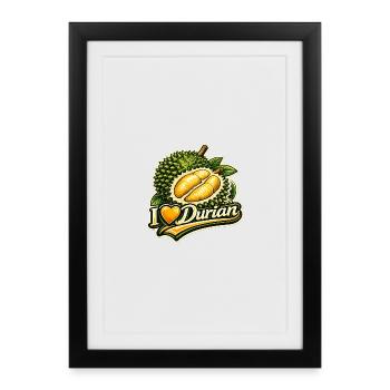J’adore le durian – Retro Thaïlandais Fruit Vintage Desig - Affiche encadrée (27 × 37 cm) - noir - Devant