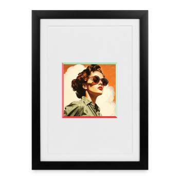 Figure féminine rétro portant des lunettes de soleil - Affiche encadrée (27 × 37 cm) - noir - Devant