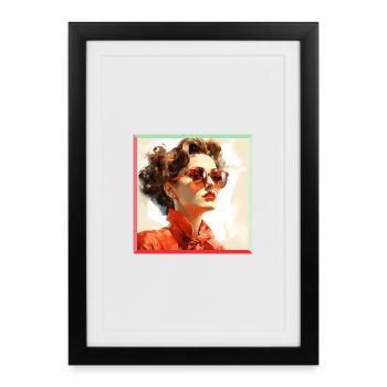 Portrait rétro rouge - Affiche encadrée (27 × 37 cm) - noir - Devant