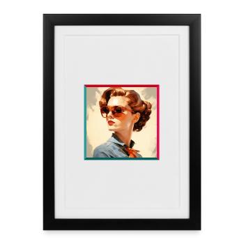 Femme rétro aux lunettes orange - Affiche encadrée (27 × 37 cm) - noir - Devant