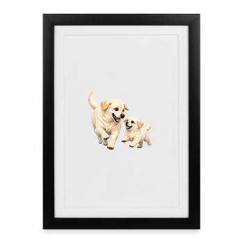 Mama und ihr Baby rennen fröhlich die Straße entlang - Gerahmtes Poster (27 × 37 cm) - Schwarz - Vorne