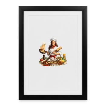 Maman Cuisinière Chef Familial - Affiche encadrée (27 × 37 cm) - noir - Devant