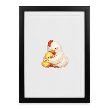 Maman Poule câline son bébé - Affiche encadrée (27 × 37 cm) - noir - Devant
