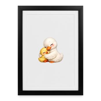 Mom duck cuddles with her baby - Framed poster (27 × 37 cm) - black - Front
