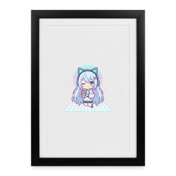 Kawaii gamer with cat ears - Framed poster (27 × 37 cm) - black - Front